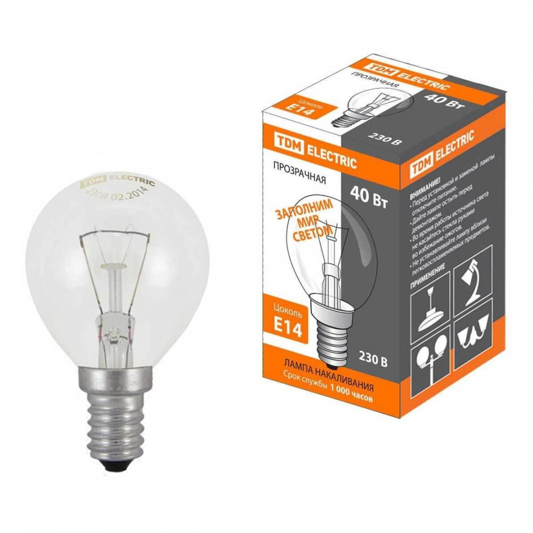 Лампа накаливания TDM Electric Е14 40W прозрачная SQ0332-0001 